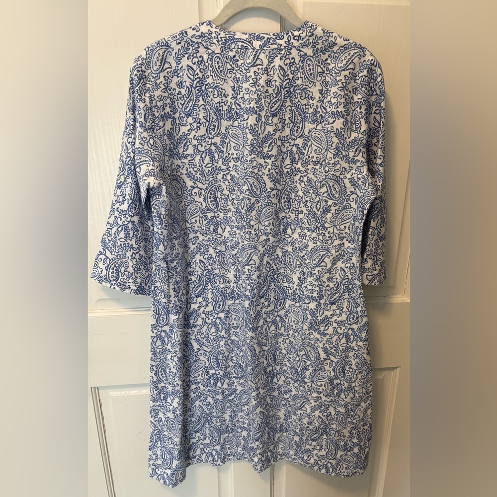 J. McLaughlin 100% linen white blue paisley shift floral dress women s small - Picture 5 of 6